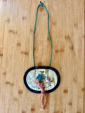 Antique Chinese Silk Embroidered Bag With Tassel Detail